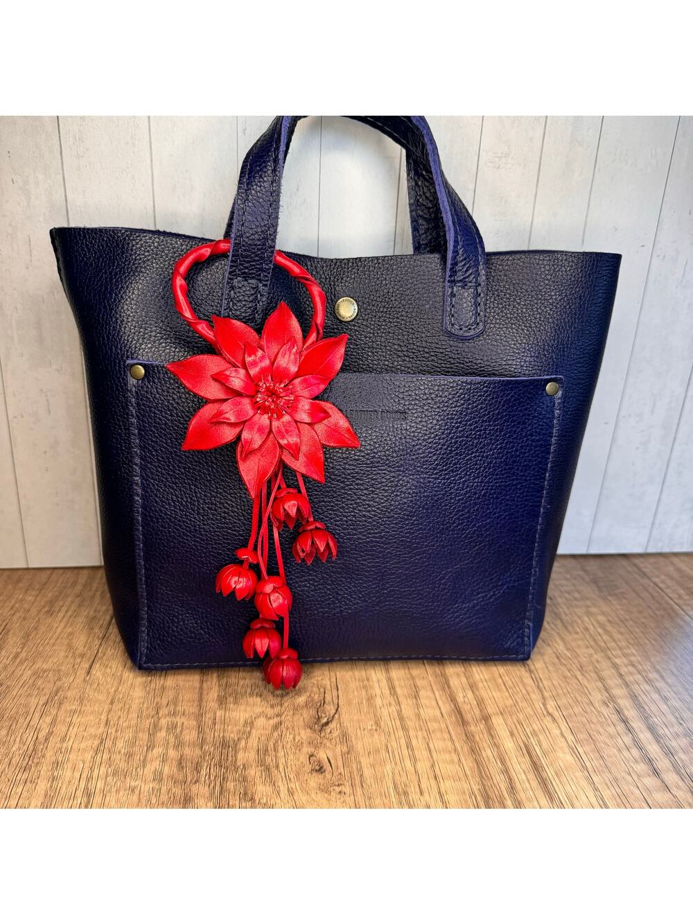 Leather Flower Purse Charm Genuine Leather Red Poinsettia Flower Bag Charm NEW